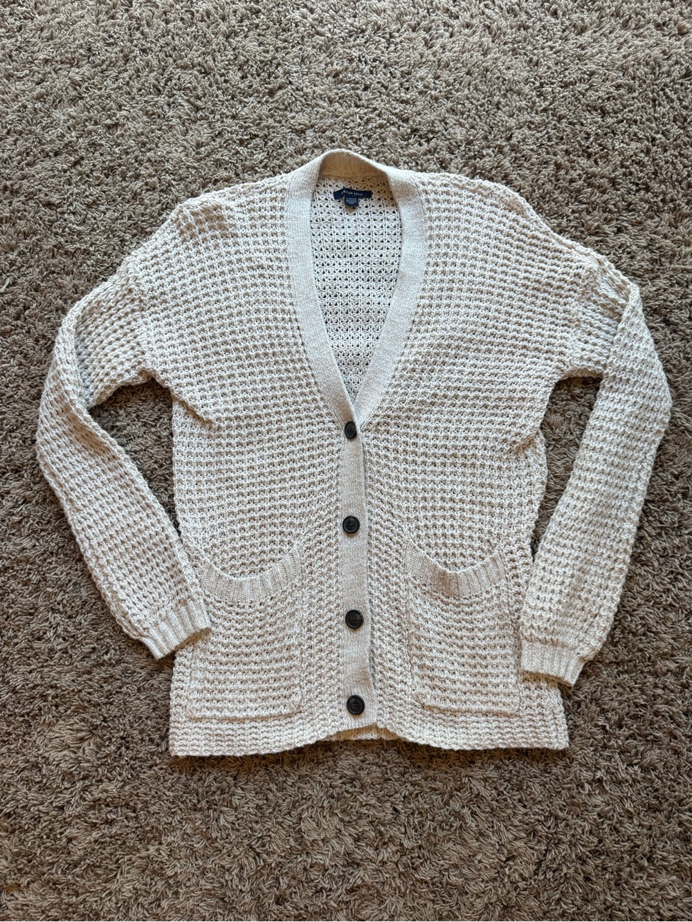 American Eagle Outfitters Cream Open-Knit Button Cardigan